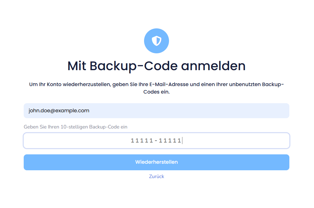 Recover with backup code