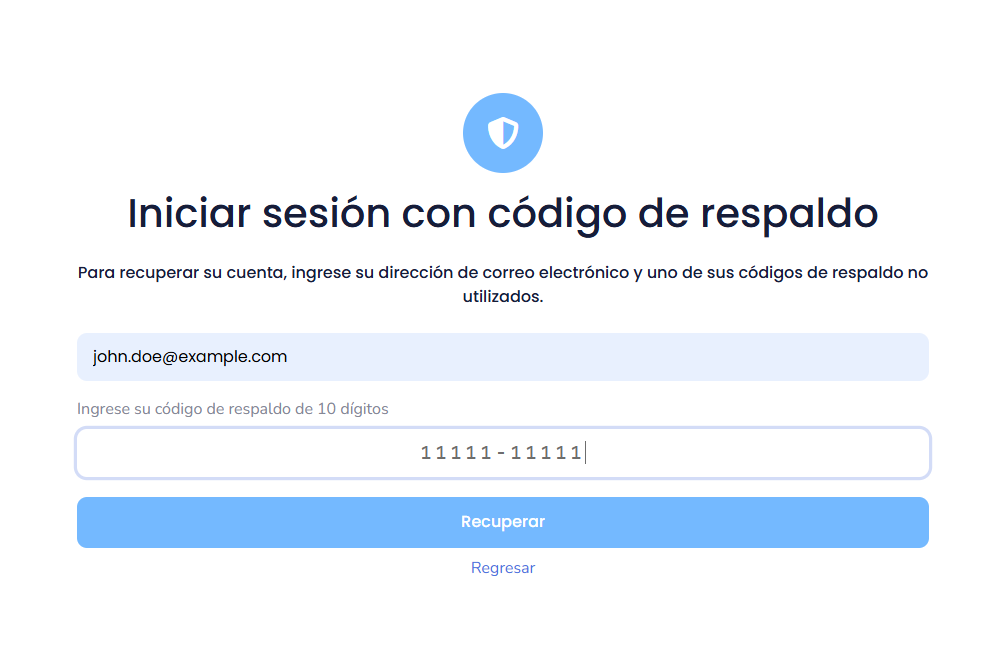 Recover with backup code