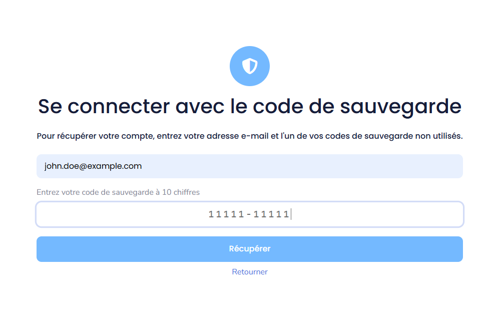 Recover with backup code