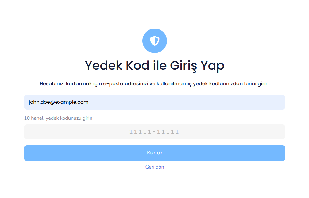 Recover with backup code