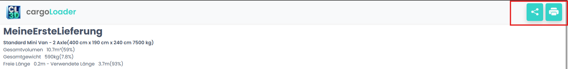 Buttons toolbar including Share option