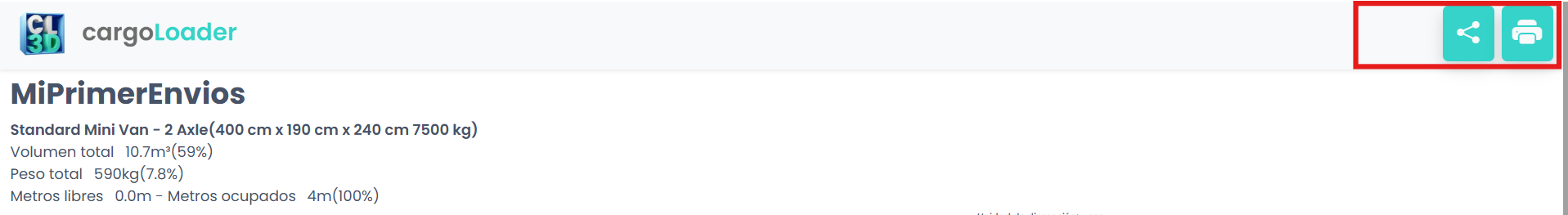 Buttons toolbar including Share option