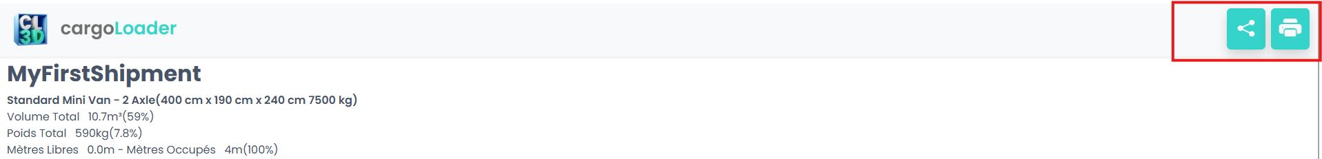 Buttons toolbar including Share option