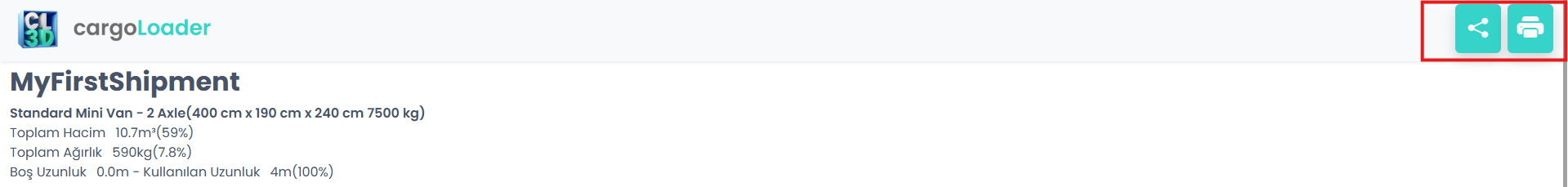 Buttons toolbar including Share option